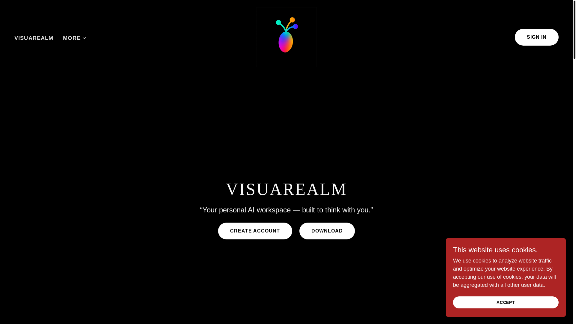 website screenshot of https://visuarealm.com/