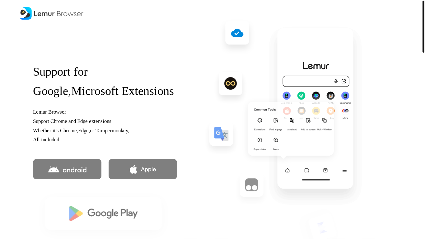 website screenshot of https://lemurbrowser.com