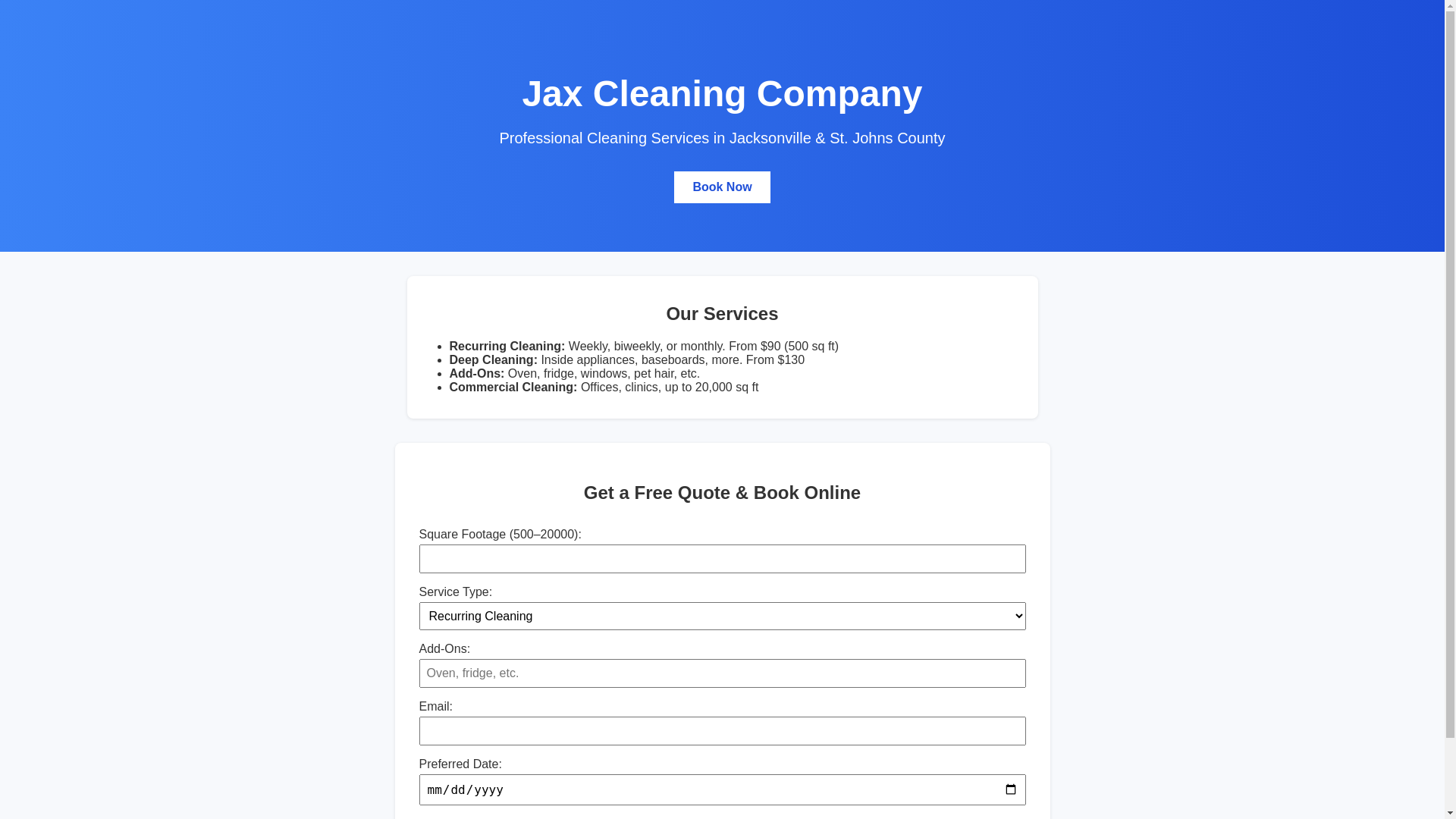 website screenshot of https://thejaxcleaningcompany.com/