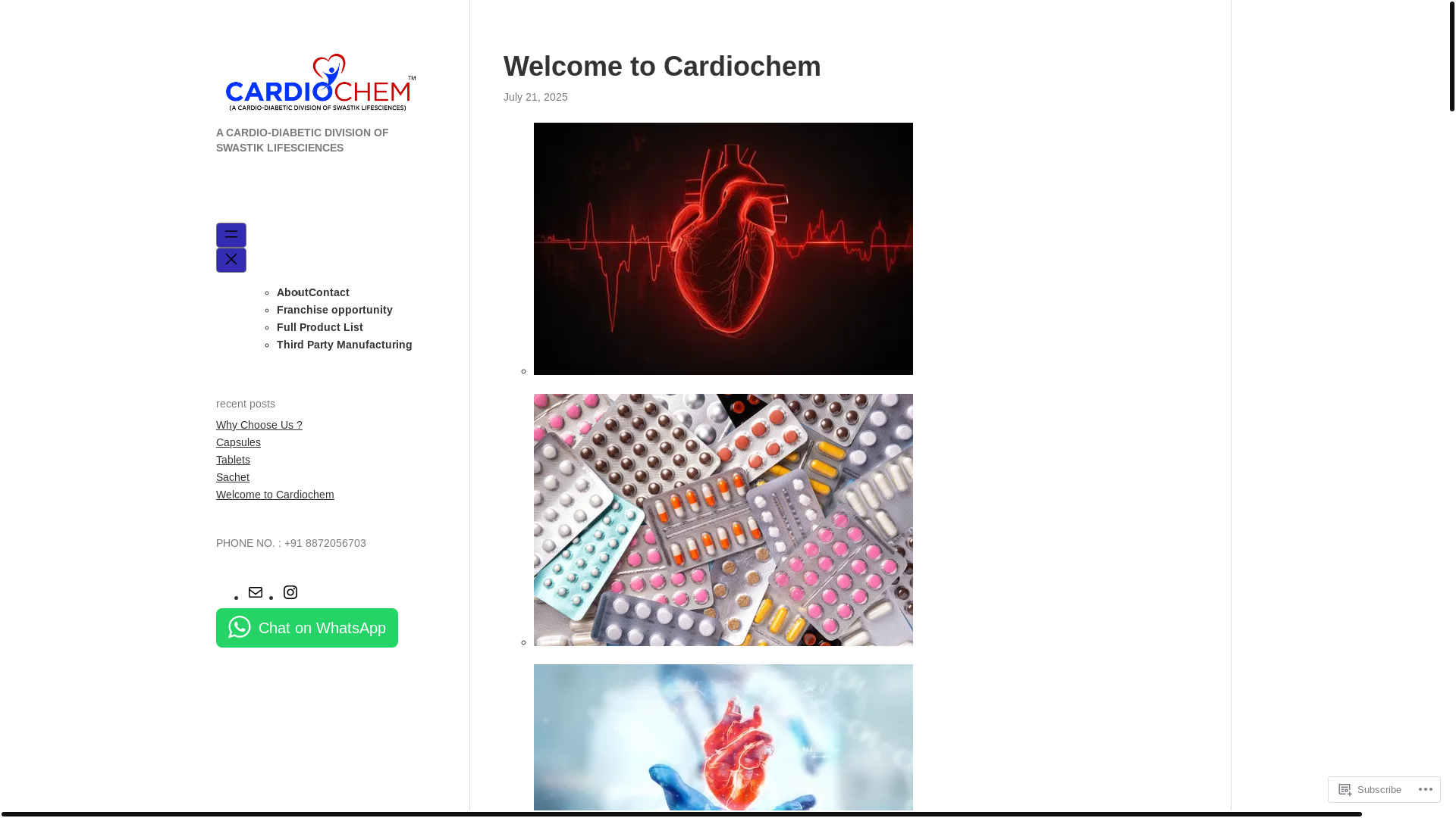 website screenshot of https://cardiochem.in/