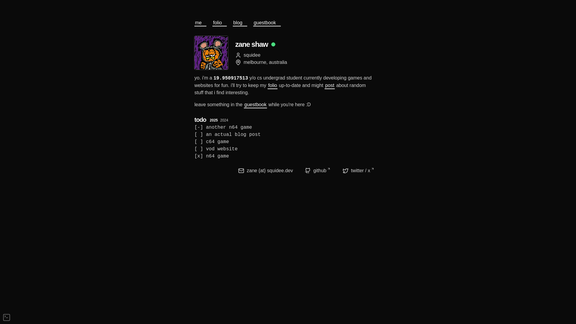 website screenshot of https://zaneshaw.dev/