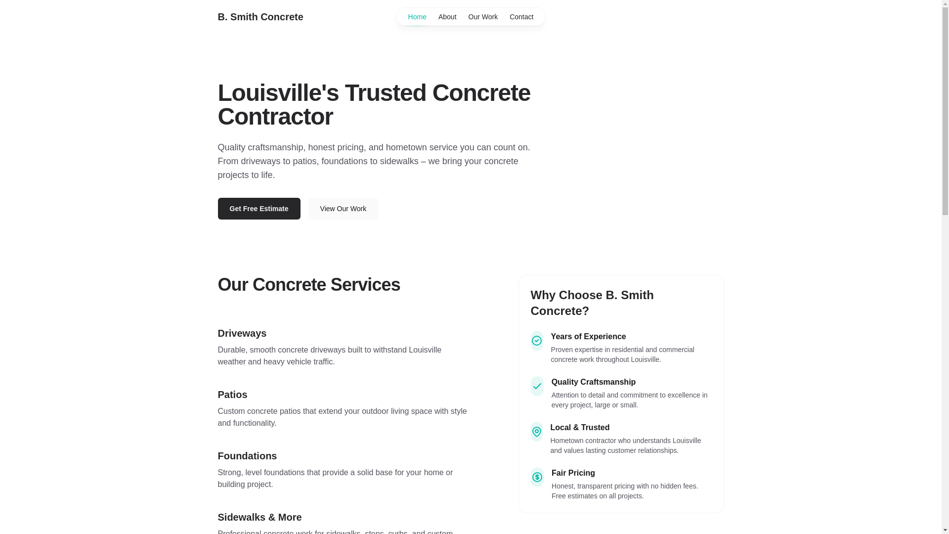 website screenshot of https://bsmithconcrete.com/
