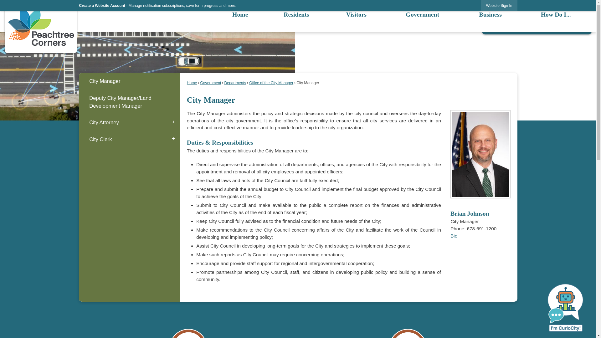 website screenshot of https://www.peachtreecornersga.gov/375/City-Manager