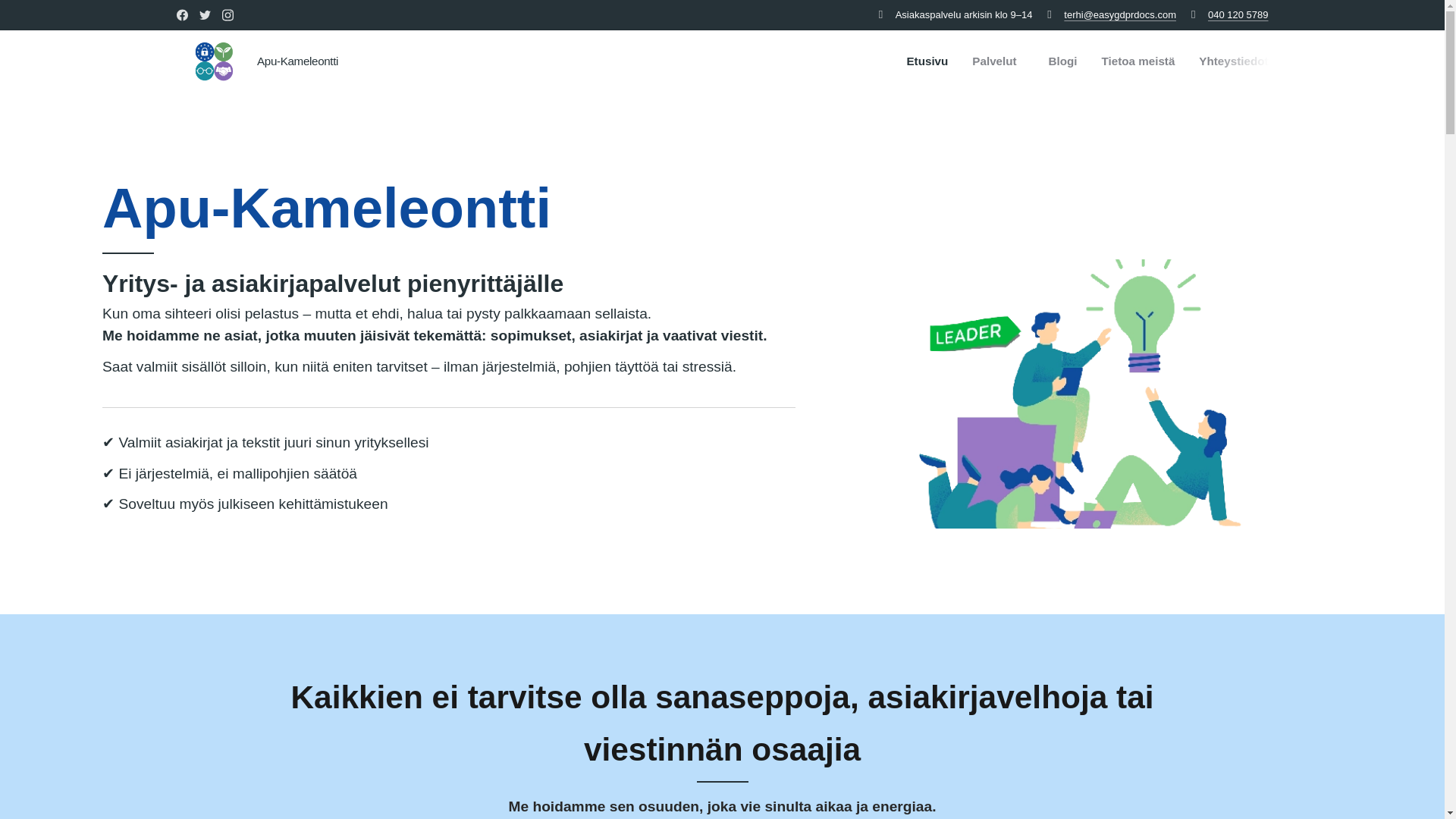 website screenshot of https://apukameleontti.fi/