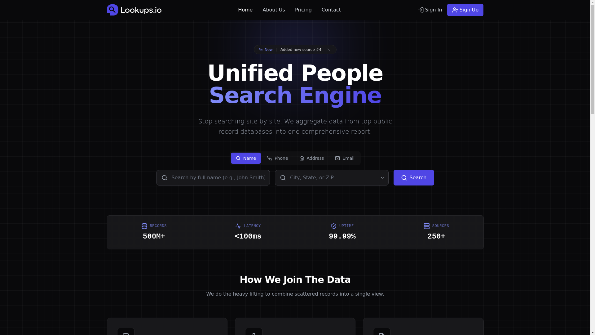 website screenshot of https://lookups.io/