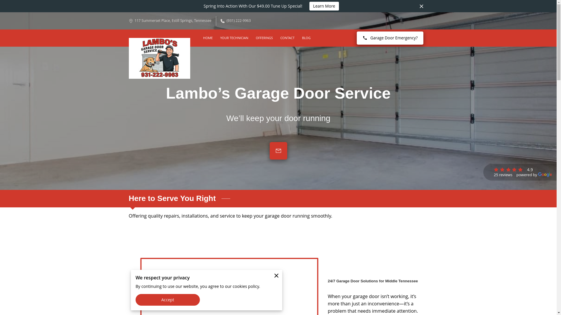 website screenshot of https://lambosgaragedoorservice.com/