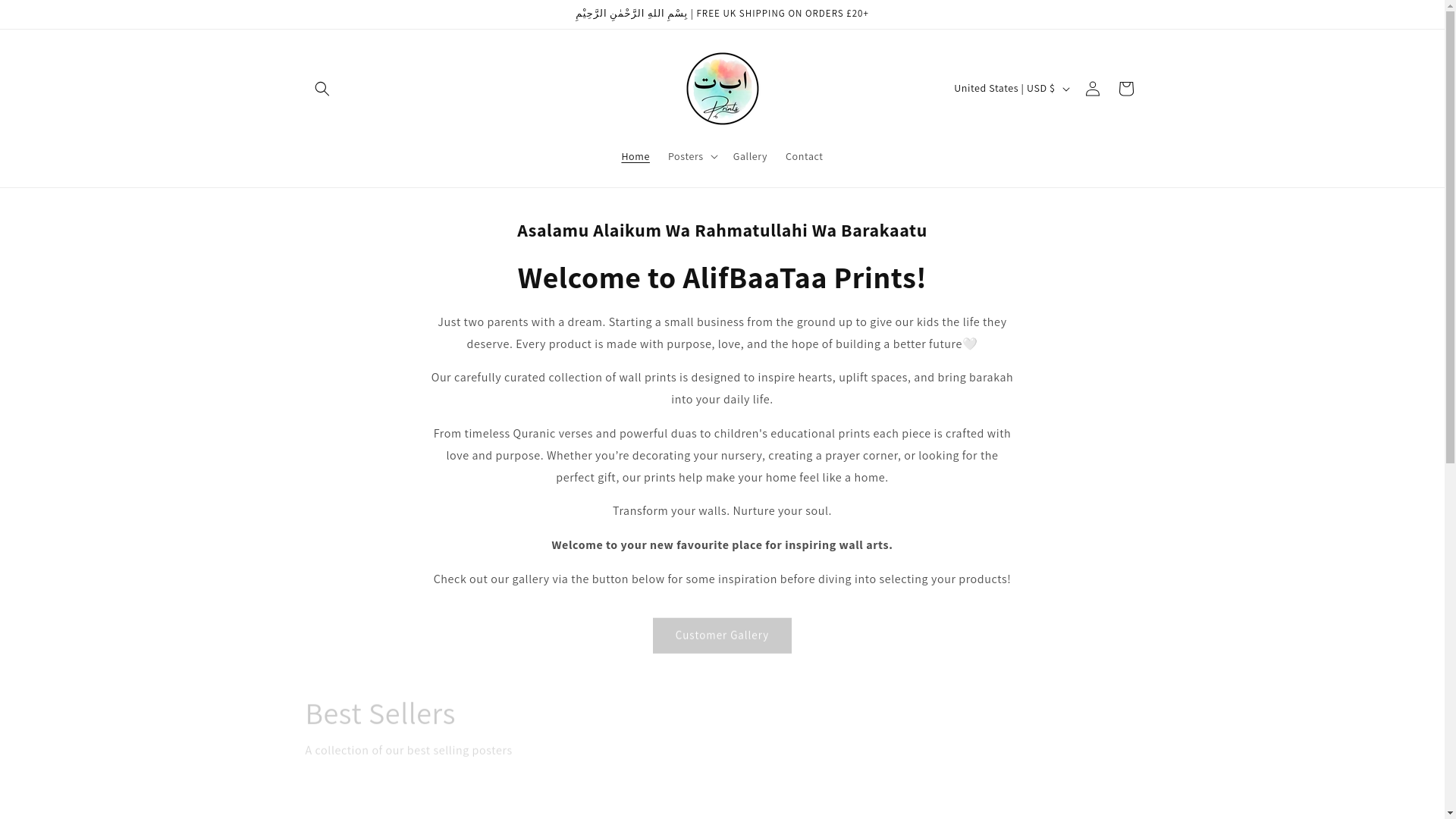 website screenshot of https://alifbaataaprints.co.uk/