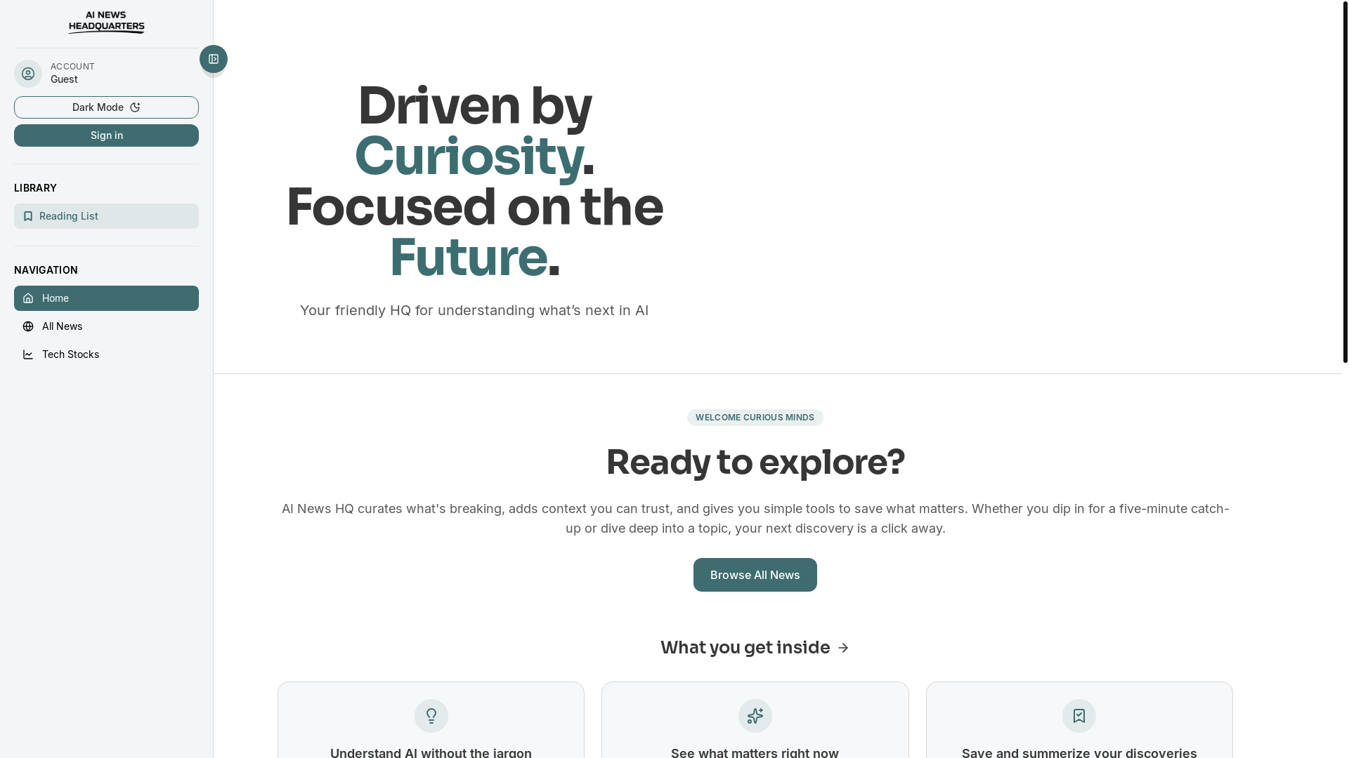 website screenshot of https://ainewshq.ai/