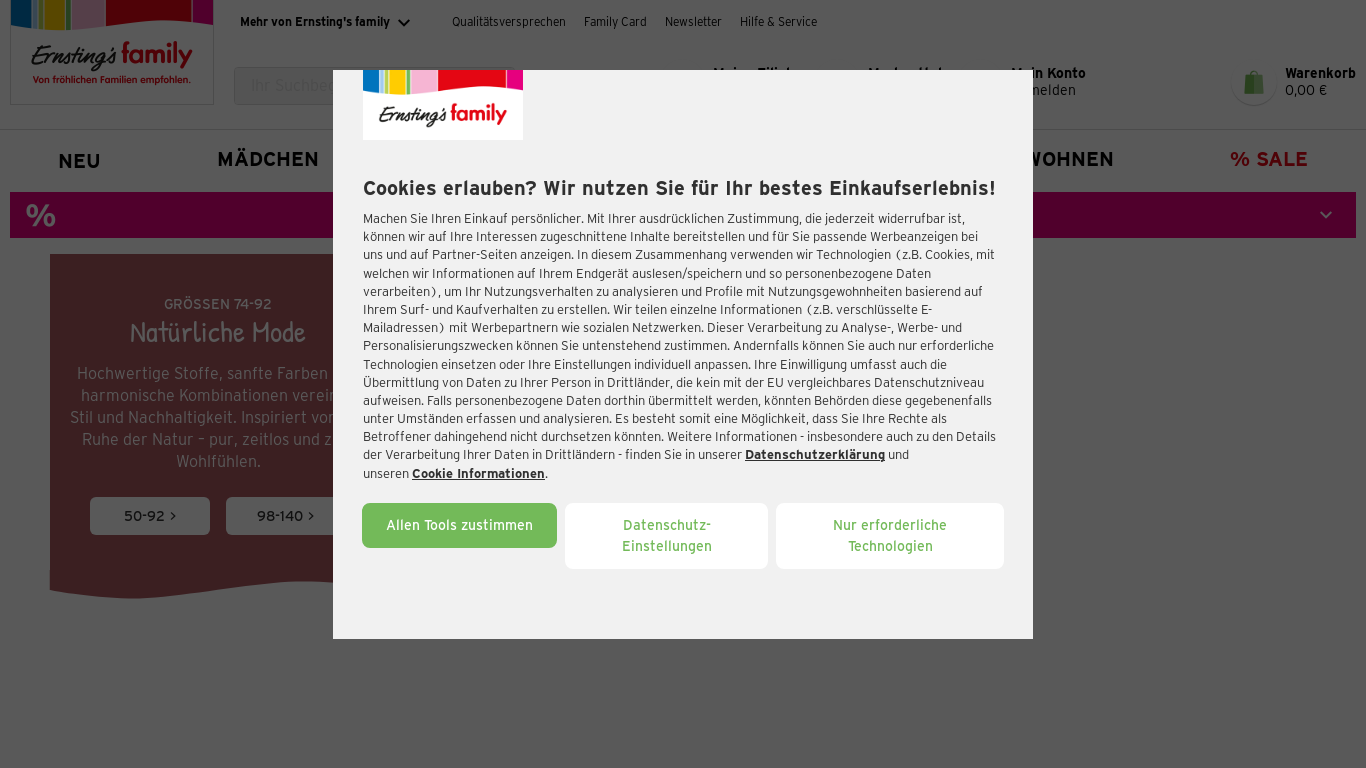 website screenshot of https://www.ernstings-family.de/