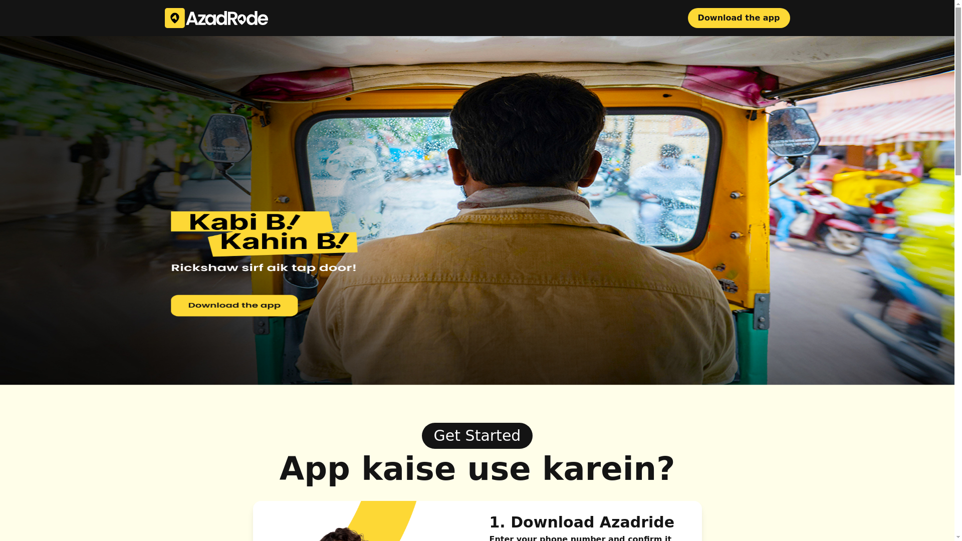 website screenshot of https://azadride.pk/