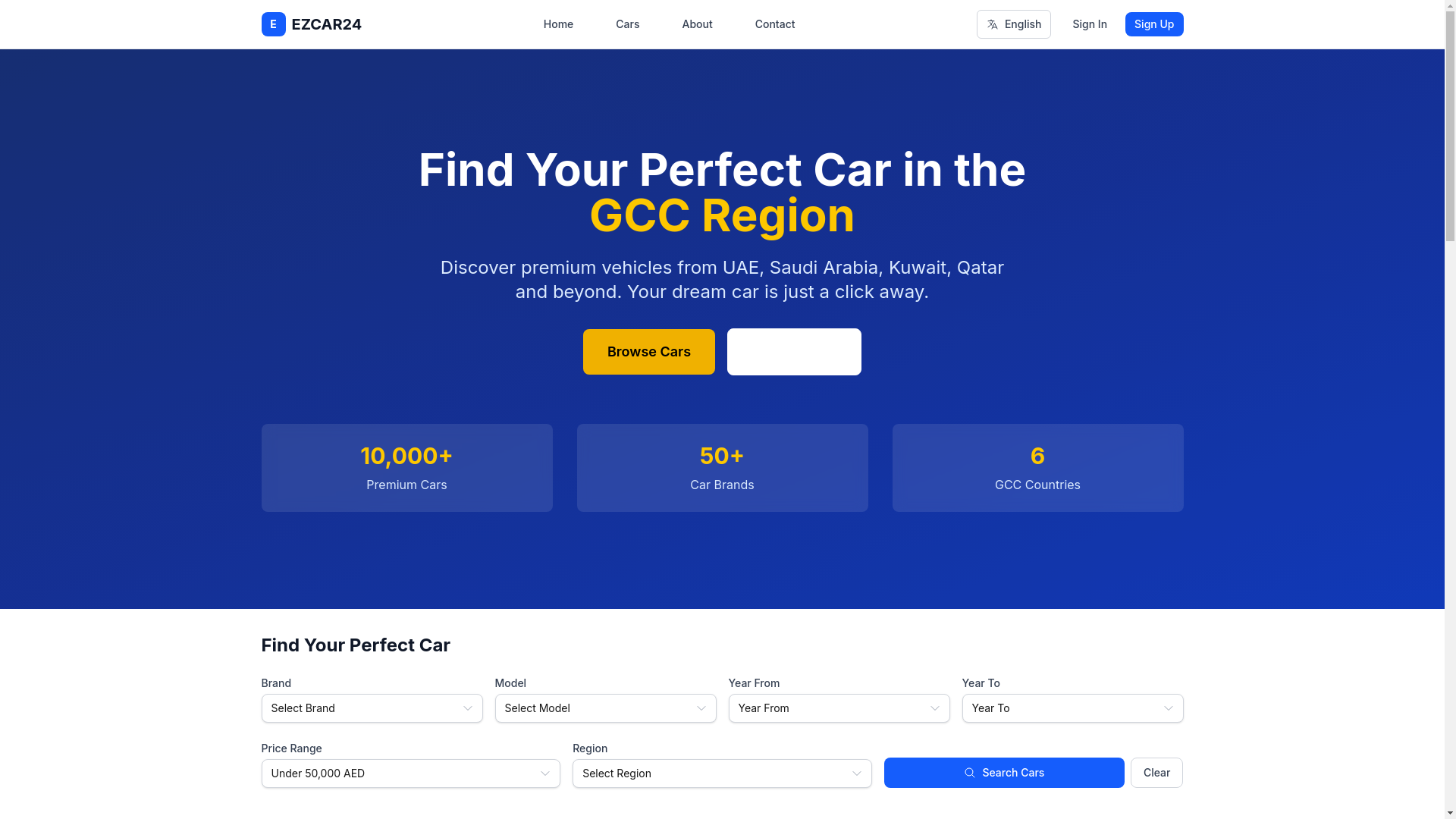 website screenshot of https://ezcar24.net/