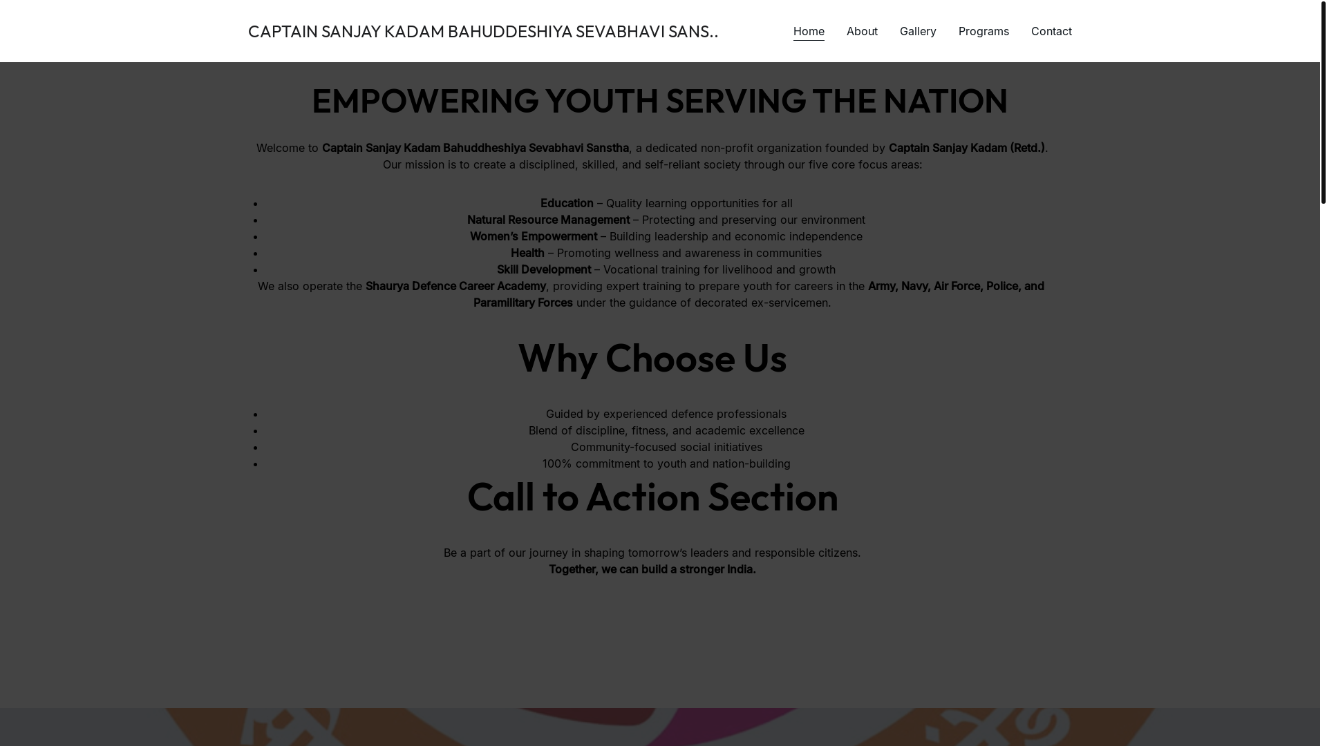 website screenshot of https://captainsanjaykadamsevabhavisanstha.in/