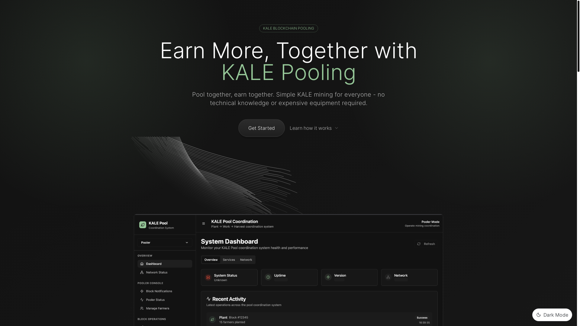 website screenshot of https://kale-pool-frontend.pages.dev/