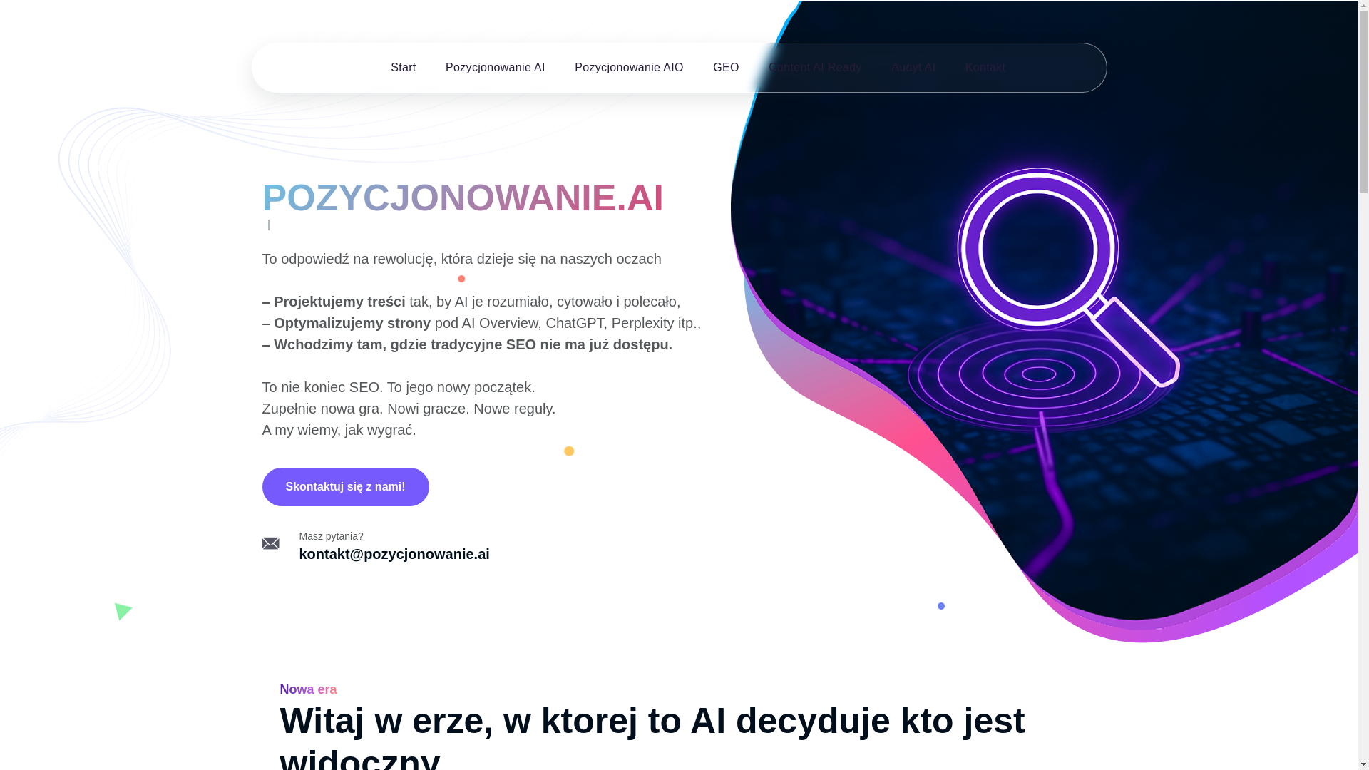 website screenshot of https://propozycjonowanieai.com.pl/