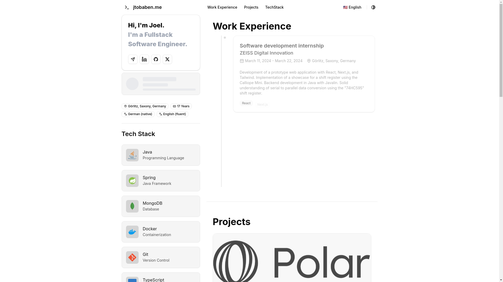 website screenshot of https://tobaben.dev/