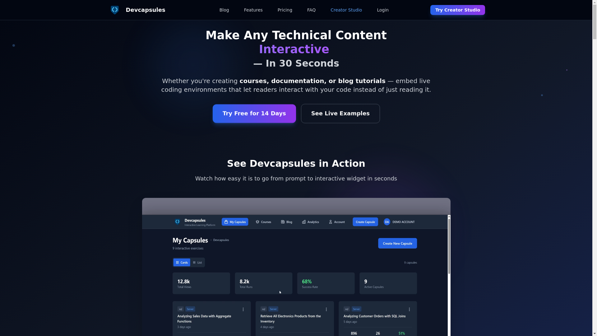website screenshot of https://codecapsule-dashboard.pages.dev/