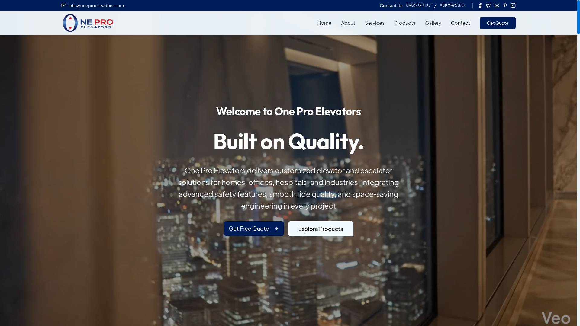 website screenshot of https://oneproelevators.com/