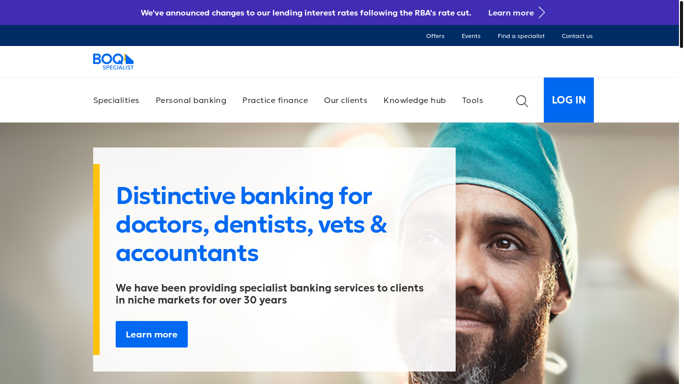 website screenshot of https://www.boqspecialist.com.au/