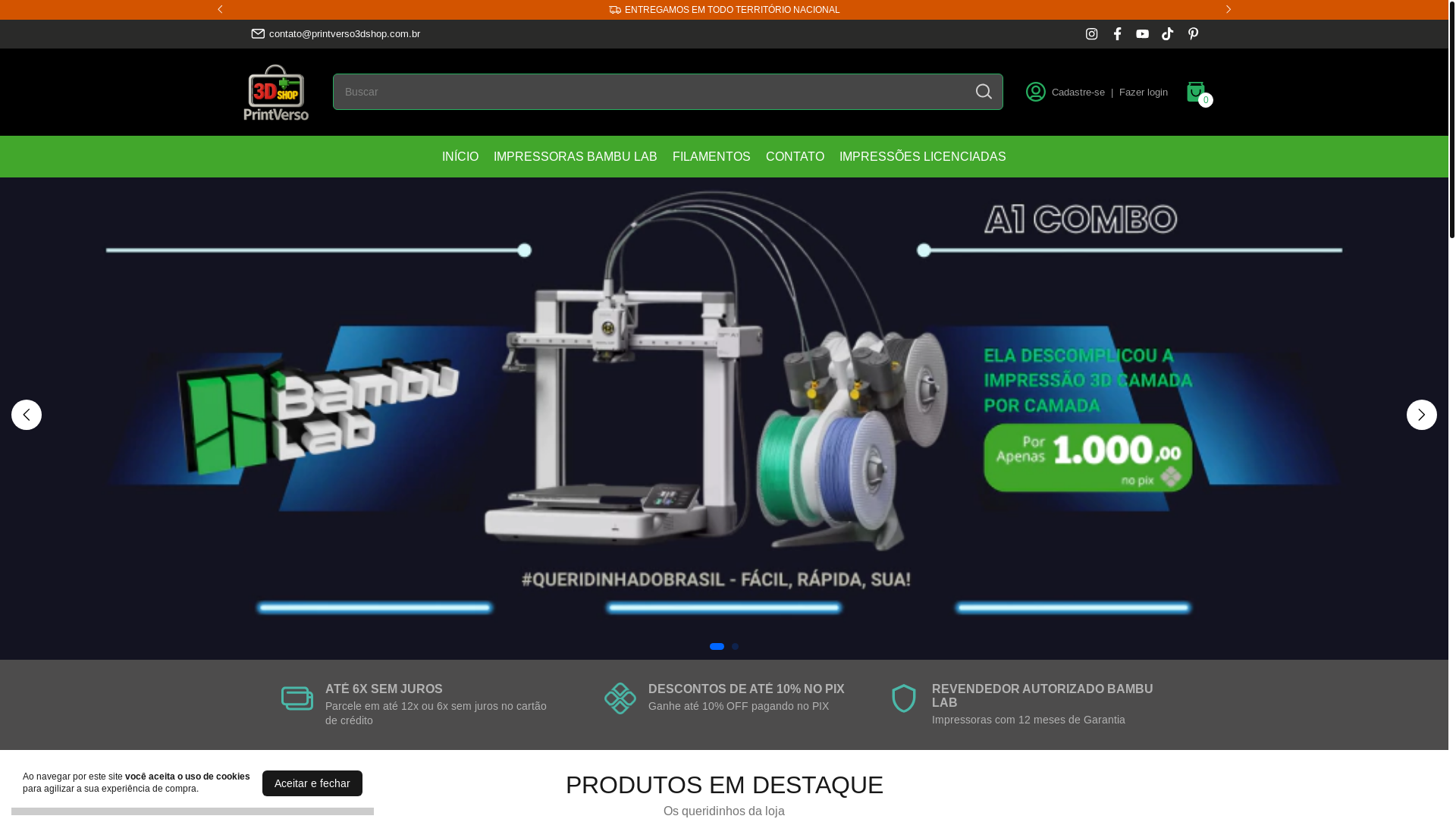 website screenshot of https://printverso3dshop.com.br/