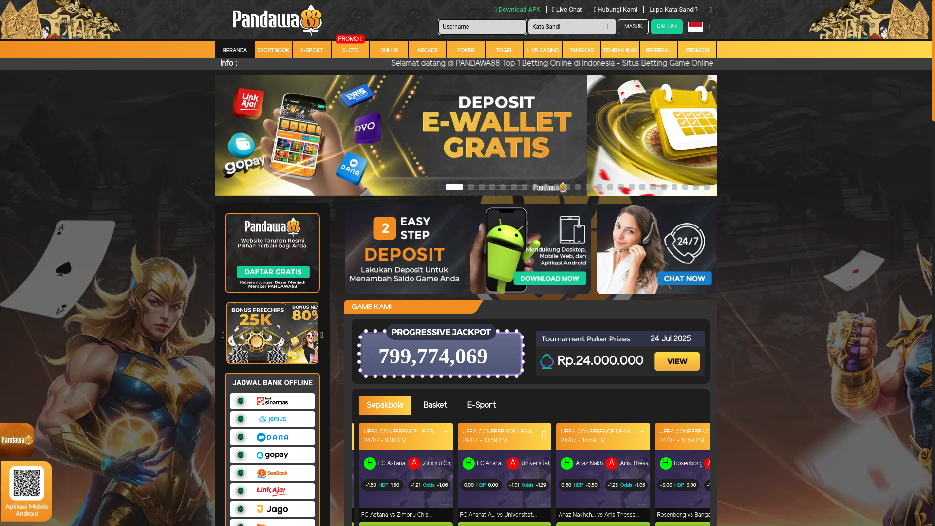 website screenshot of https://pandawa88asia.com/