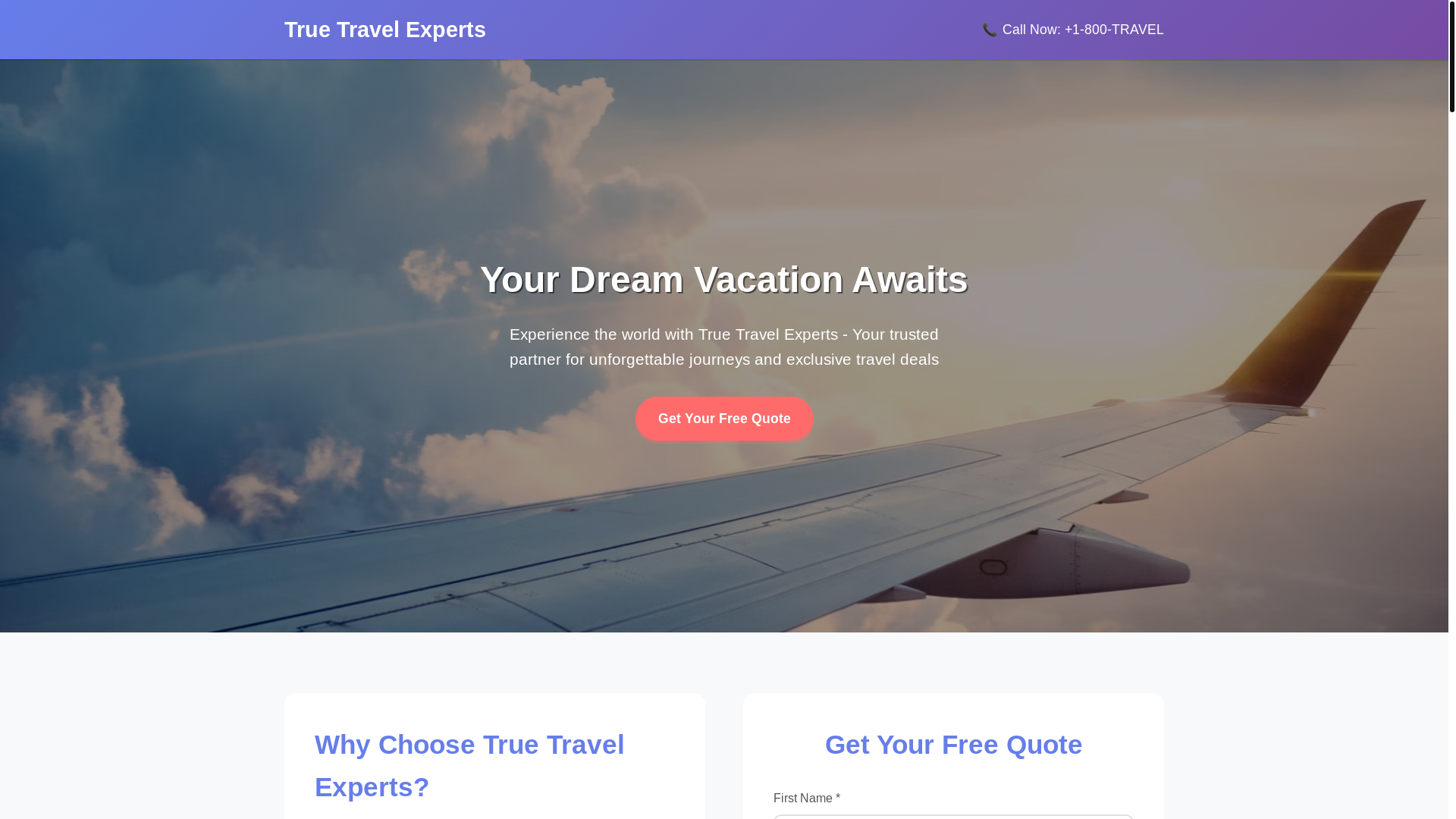 website screenshot of https://truetravelexperts.live/