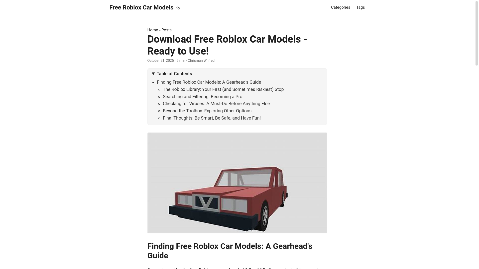 website screenshot of https://free-roblox-car-models.pages.dev/