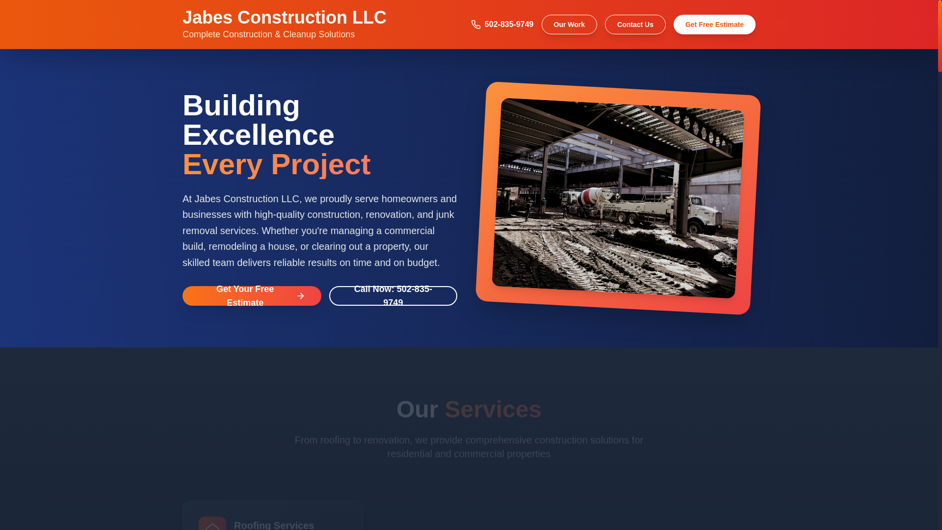 website screenshot of https://jabesroofingandconstruction.com/