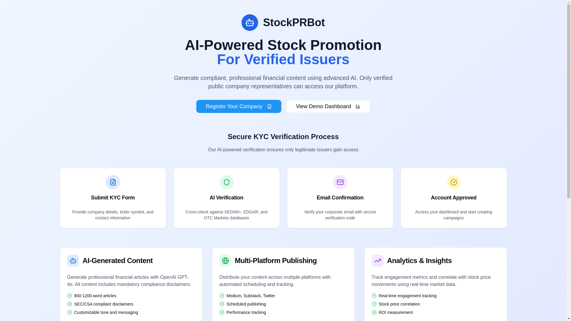 website screenshot of https://stockprbot.com/