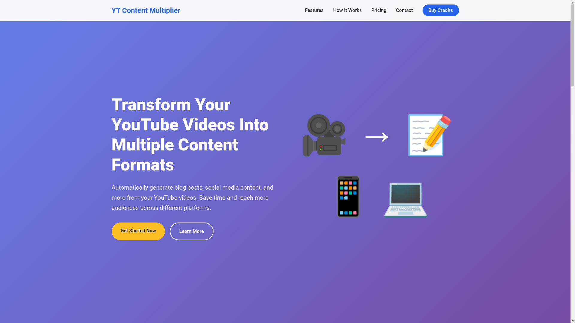 website screenshot of https://ytcontentmultiplier.com/