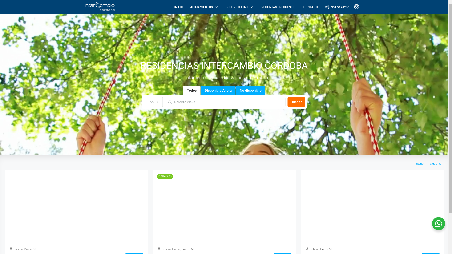 website screenshot of https://alojamientointercambiocordoba.com.ar/
