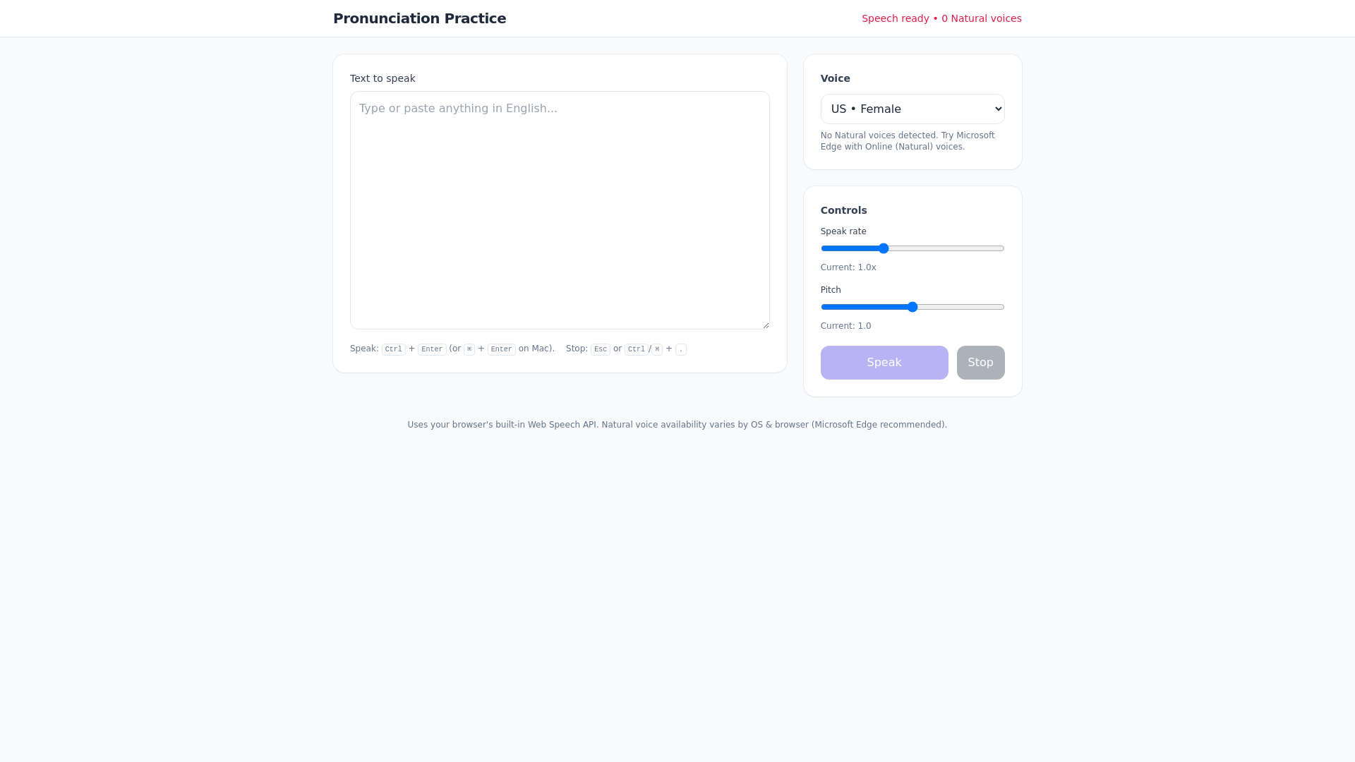 website screenshot of https://pronunciation-practice.pages.dev/
