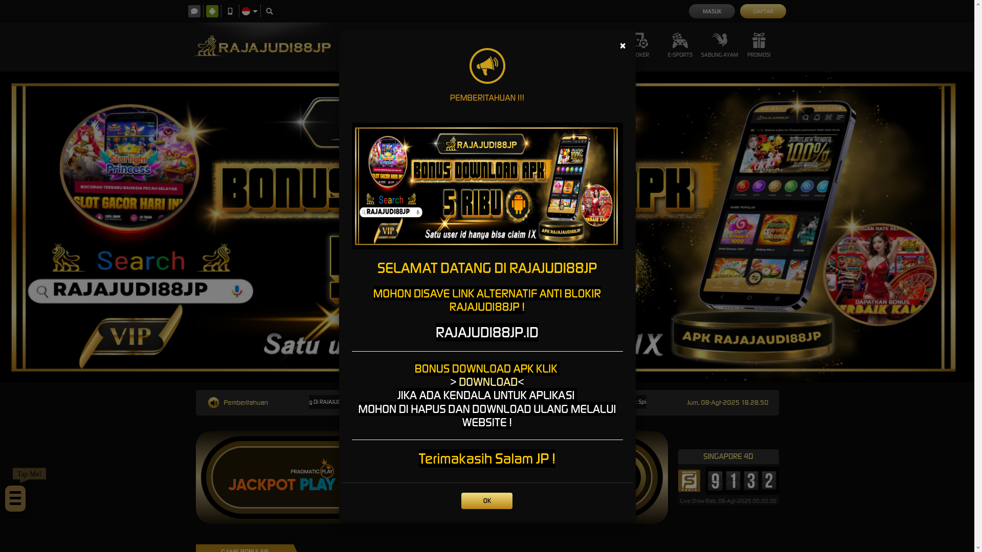website screenshot of https://rajajudi88jp4.bond/