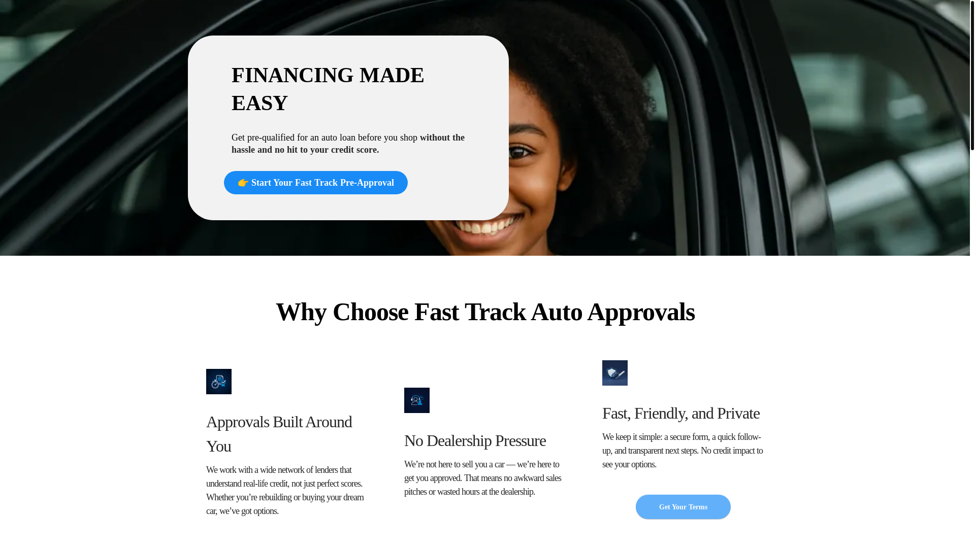 website screenshot of https://fasttrackautoapprovals.com/