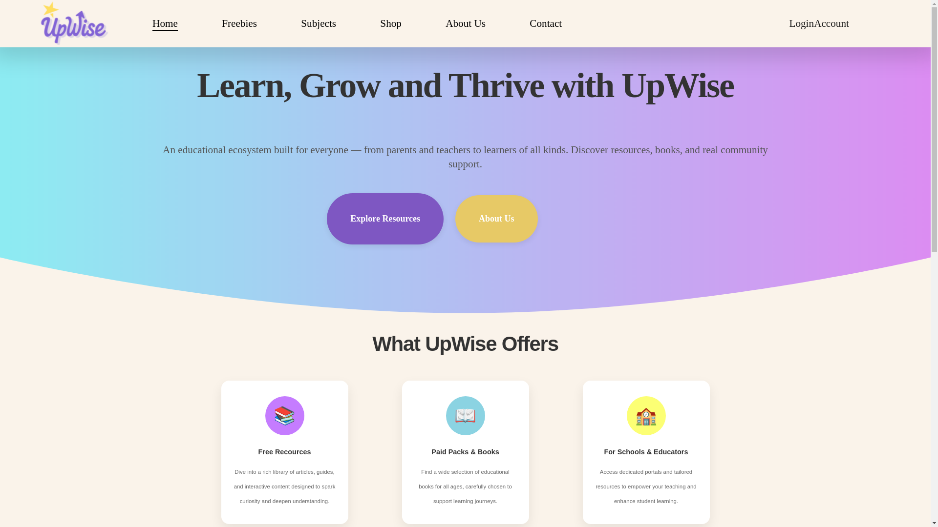 website screenshot of https://upwiseeducation.com/