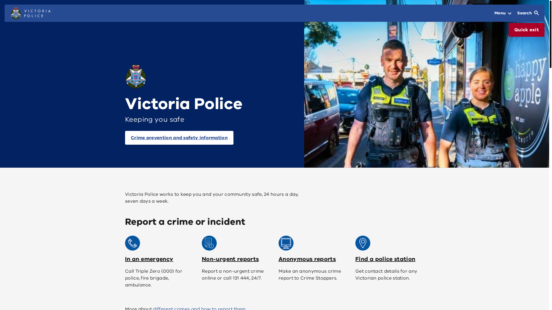 website screenshot of https://police.vic.gov.au