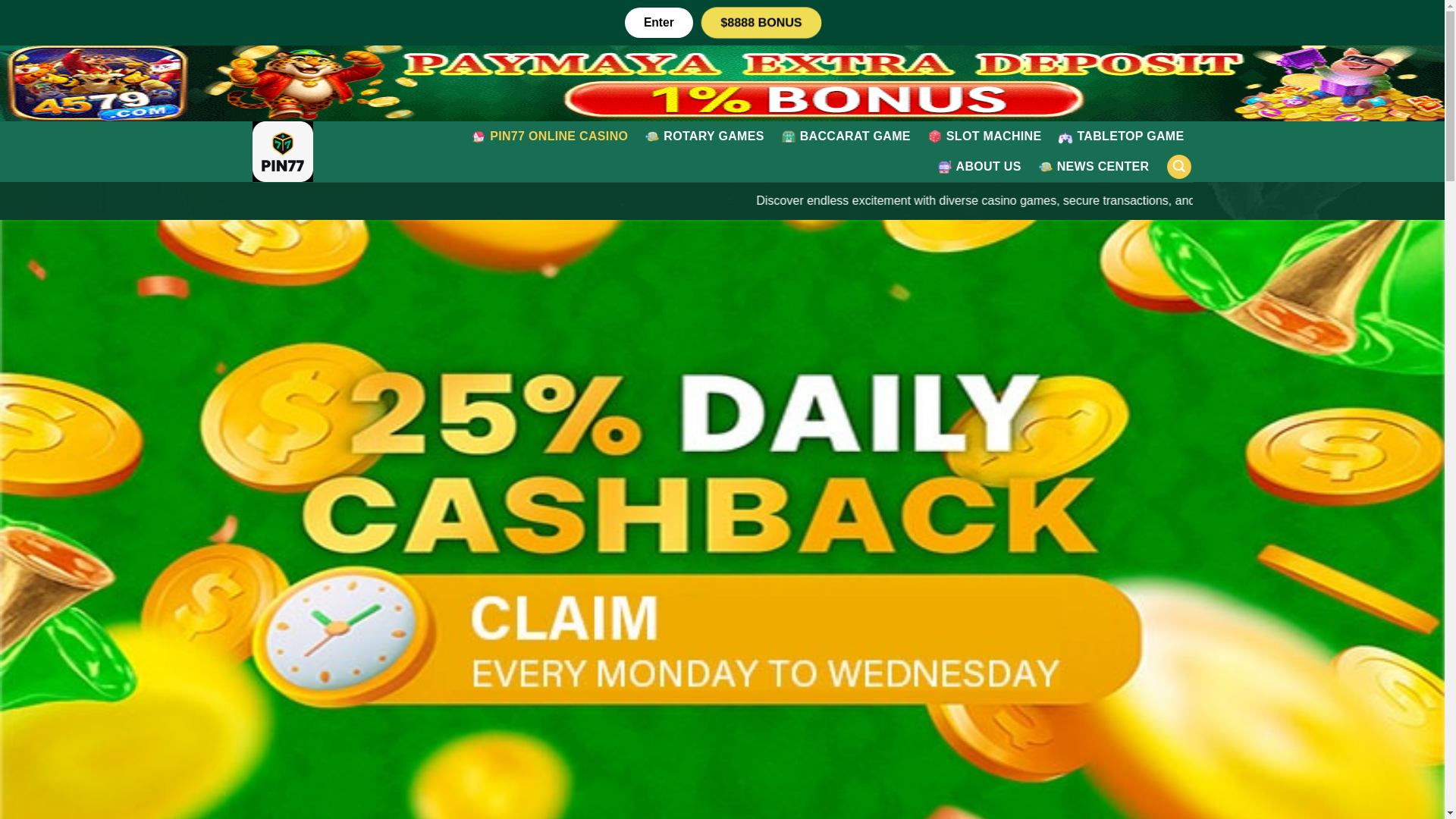 website screenshot of https://pin77onlinecasino.com/