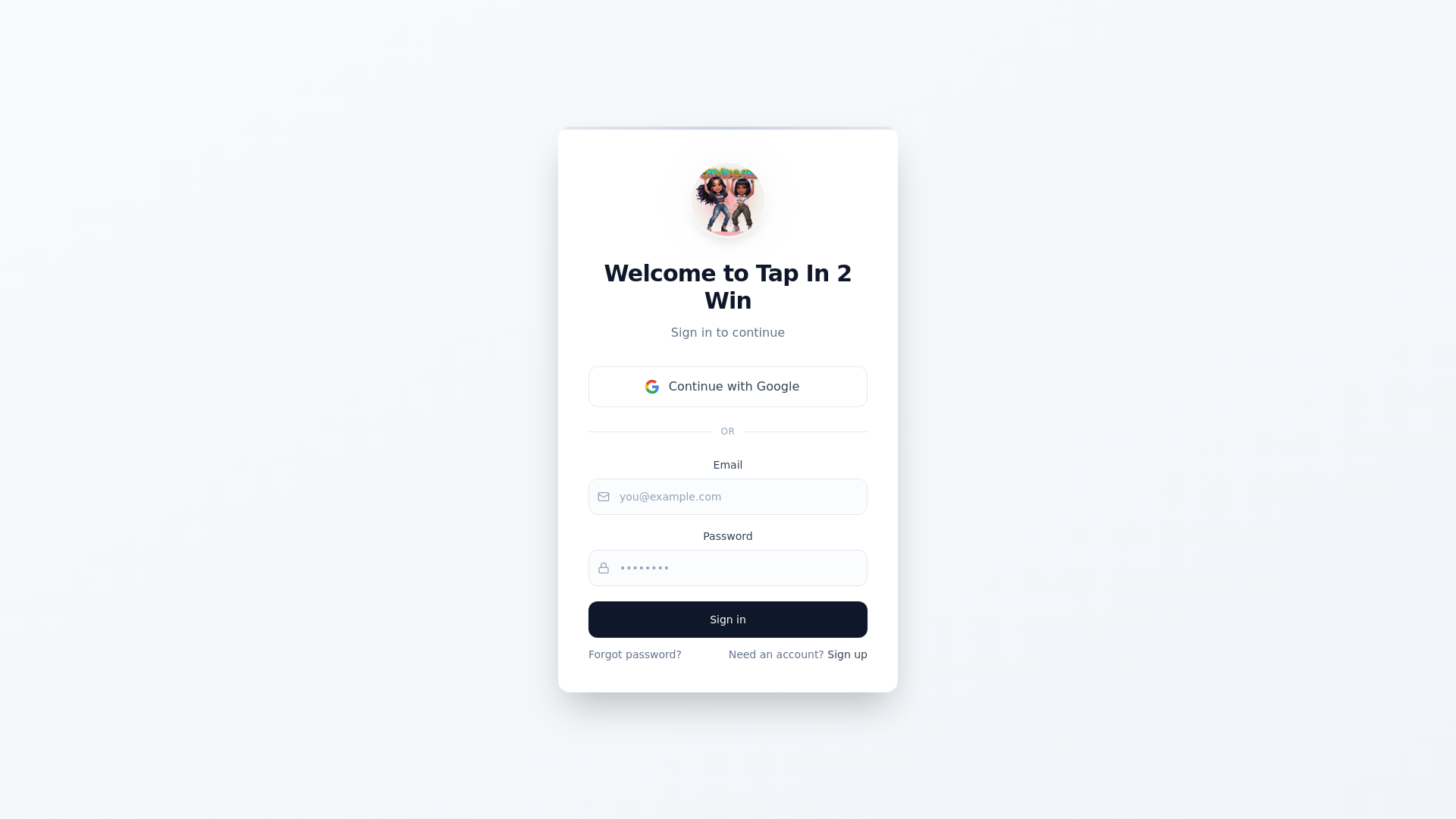 website screenshot of https://tapin2win.app/