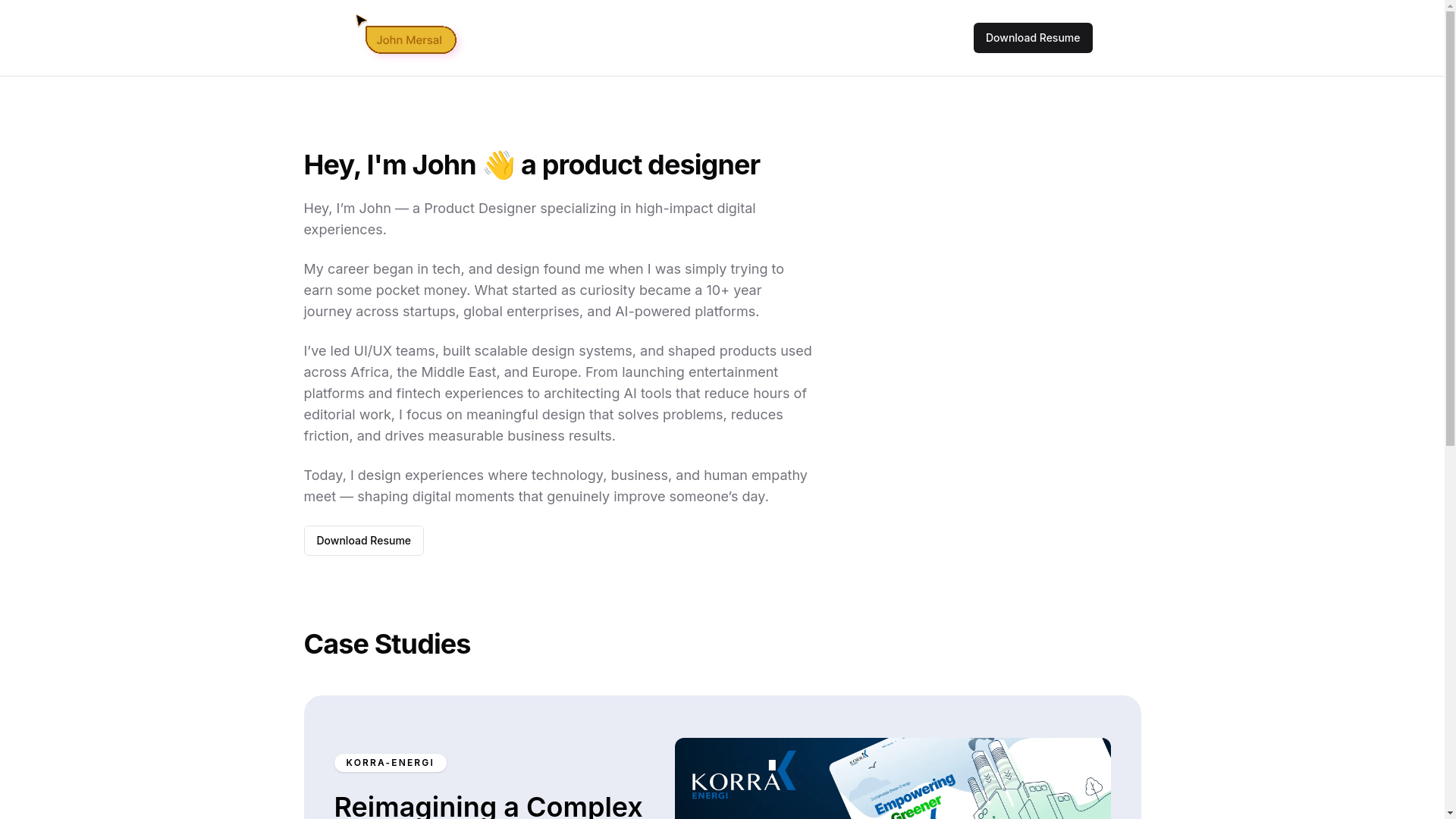 website screenshot of https://johnmersal.com/