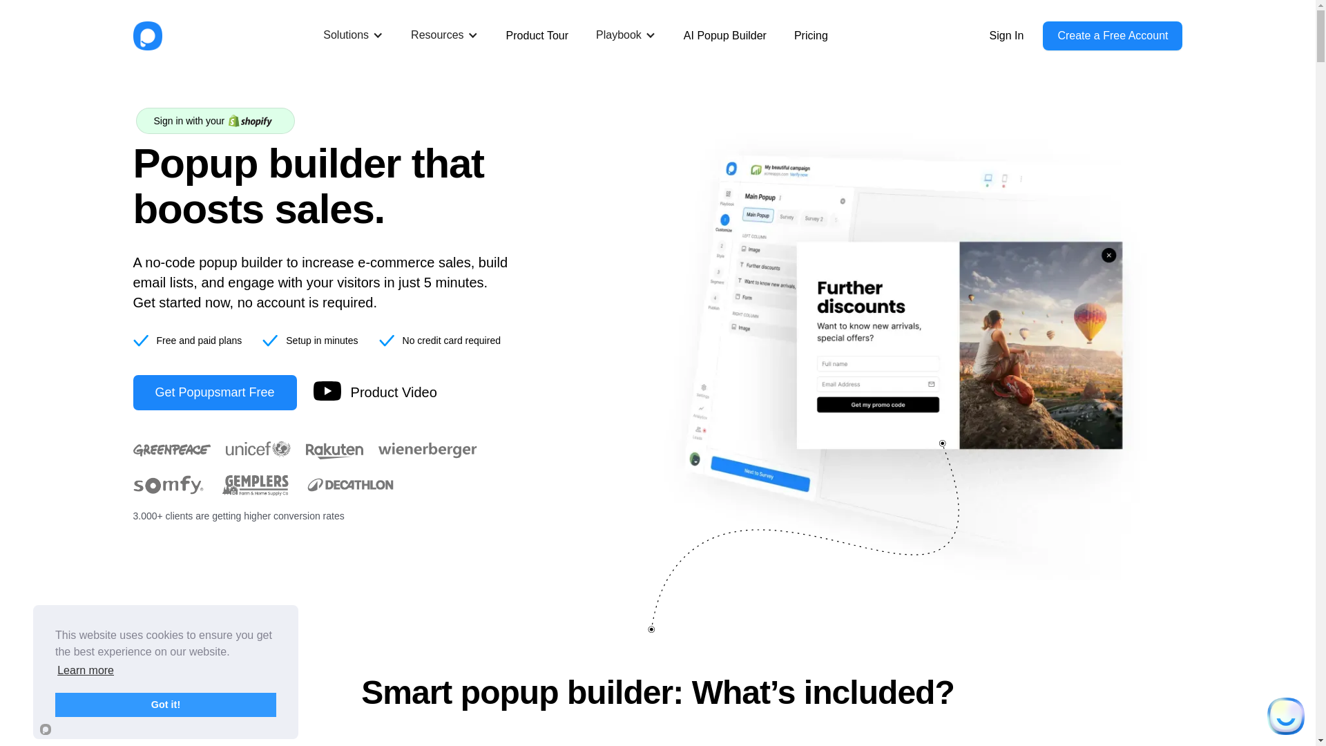 website screenshot of https://popupsmart.com/