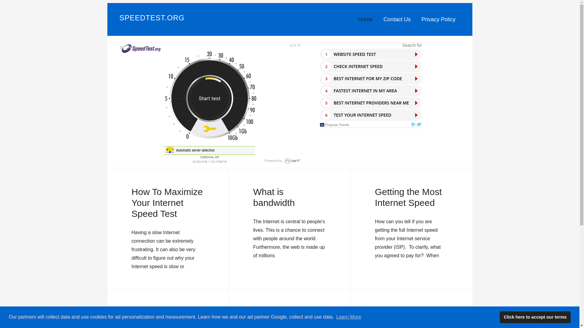 website screenshot of https://speedtest.org