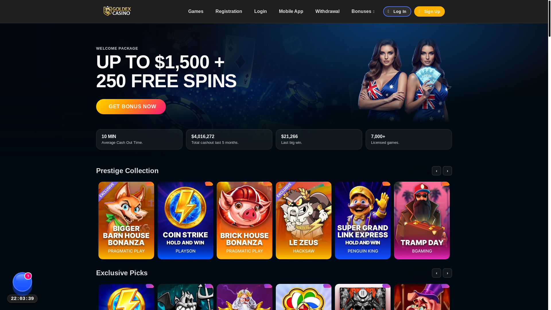 website screenshot of https://goldex-casino.bet/