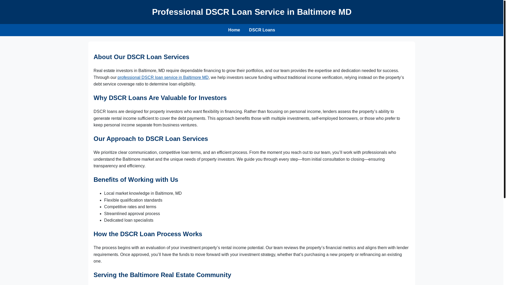 website screenshot of https://professional-dscr-loans-baltimore.pages.dev/