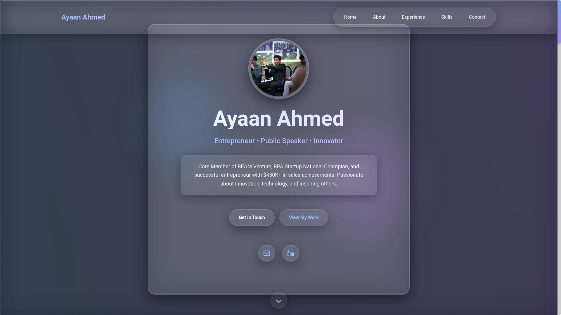 website screenshot of https://ayaans.space/