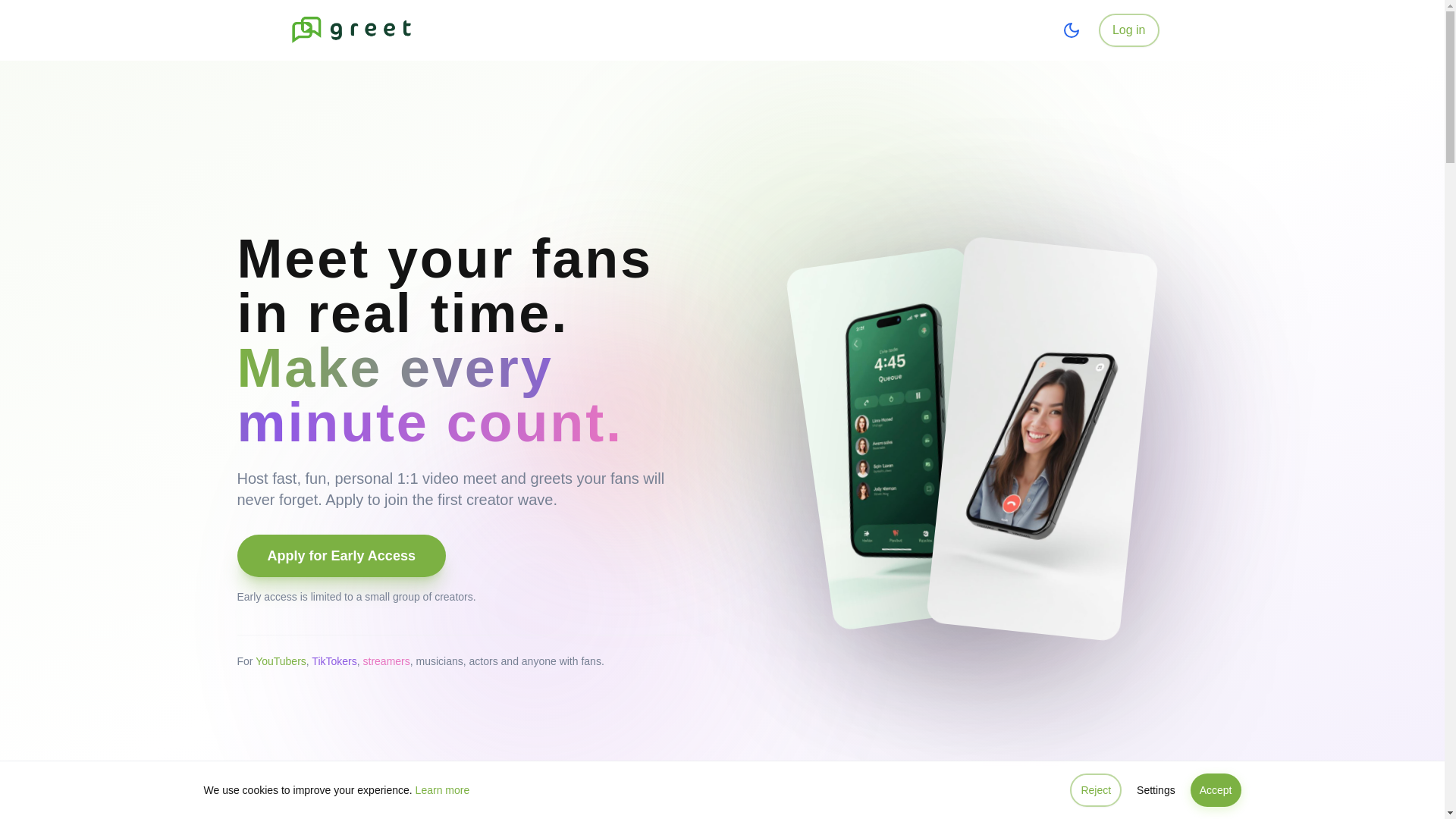 website screenshot of https://greet.live/