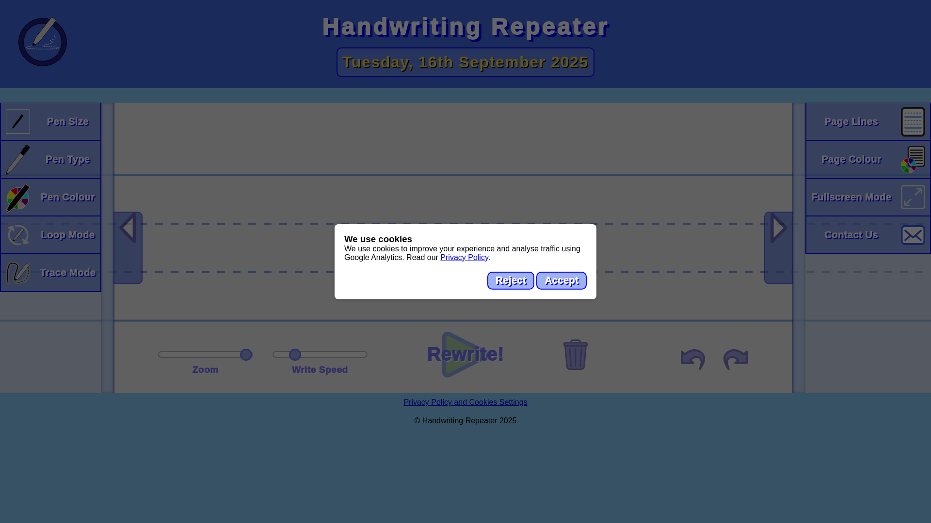 website screenshot of https://handwriting-repeater.pages.dev/