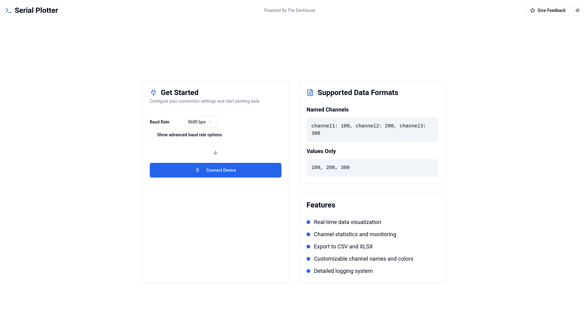 website screenshot of https://serialplotter.io/