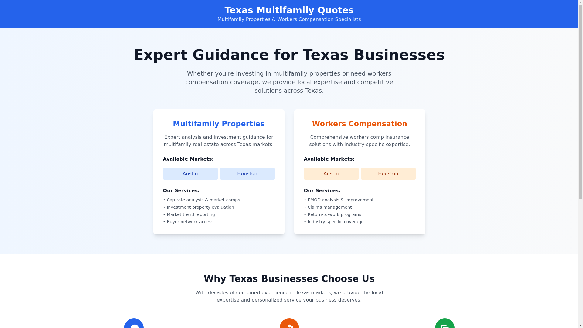 website screenshot of https://texasmultifamilyquotes.com/