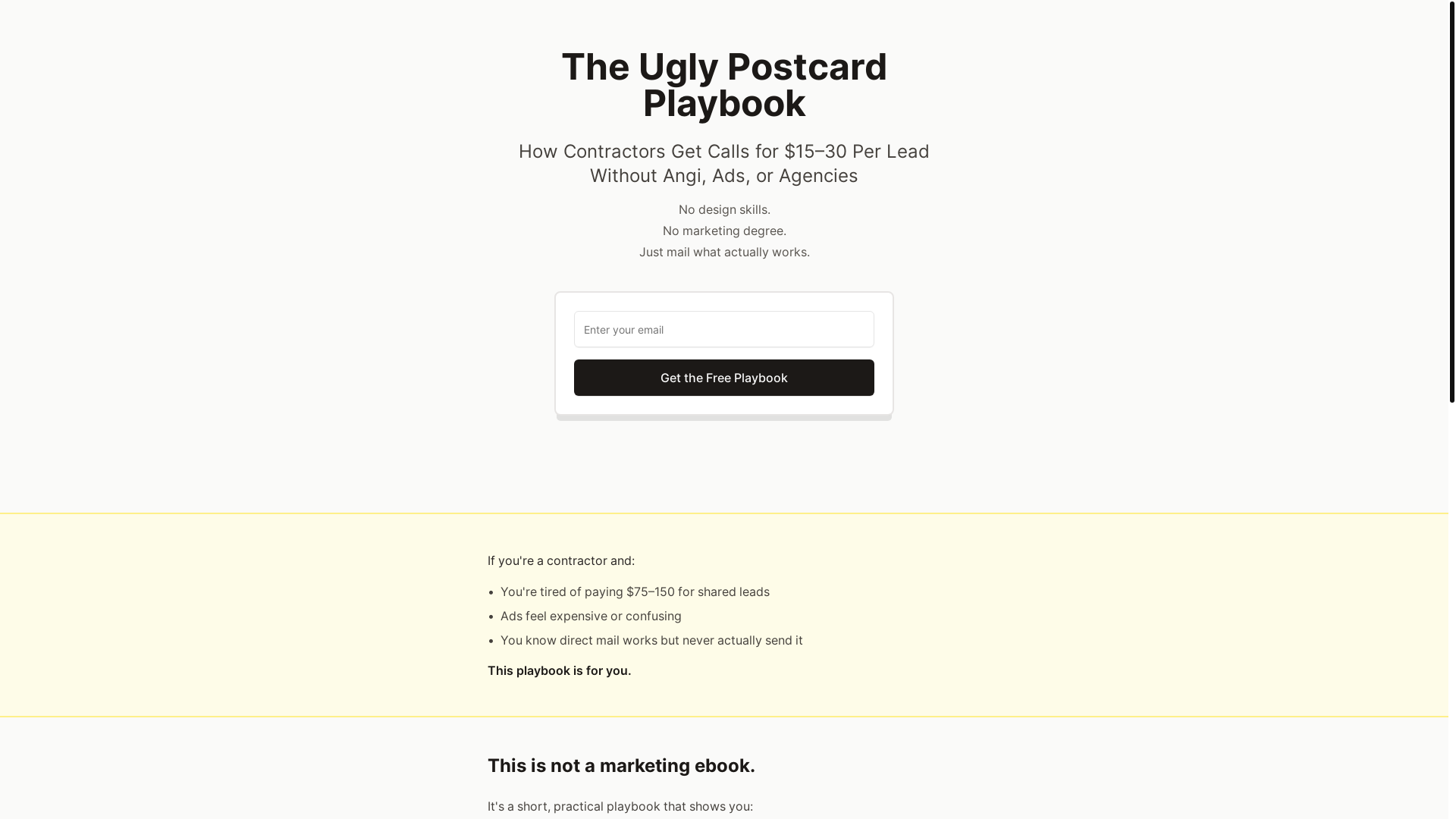 website screenshot of https://uglypostcardplaybook.com/
