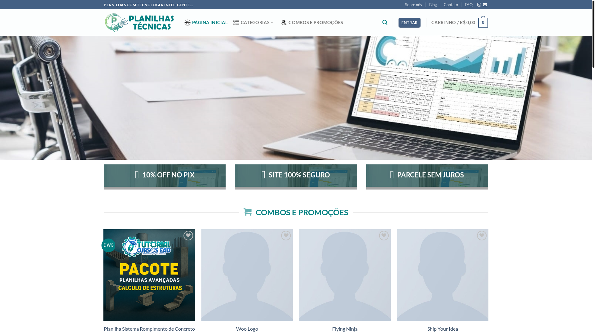 website screenshot of https://planilhastecnicas.com.br/
