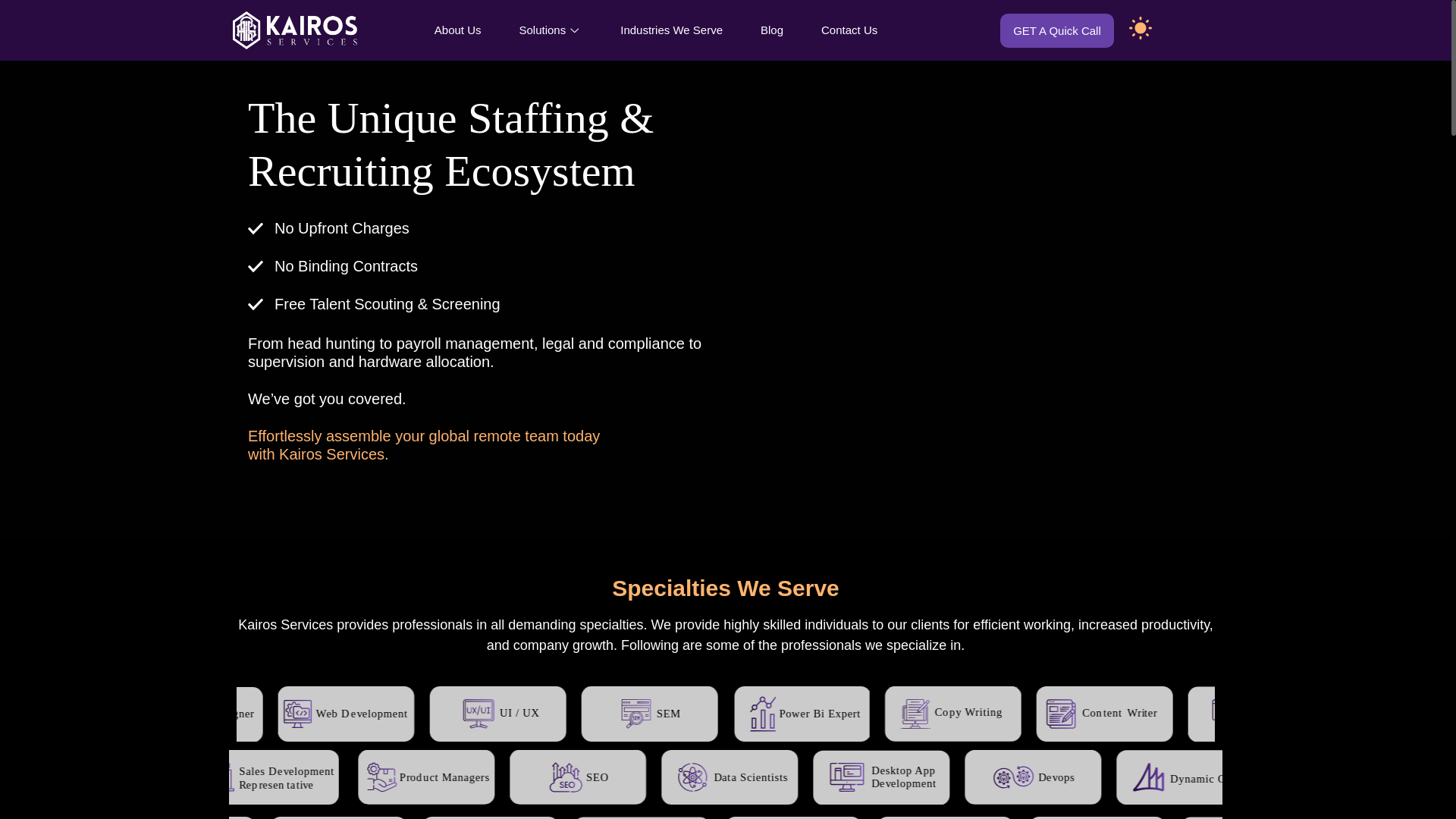 website screenshot of https://thekairosservices.life/